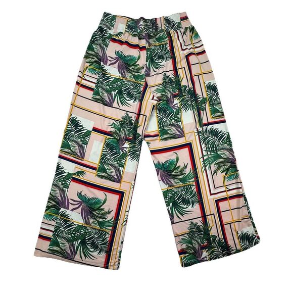 Zac & Rachel XL Palazzo Pants Tropical Palm Print Wide Leg Stretch Travel Beach - Picture 3 of 7